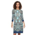 Women's Suite 7 Scroll Shift Dress, Size: 8, Turquoise/blue (turq/aqua)