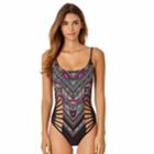 Juniors' California Sunshine Strappy One-piece Swimsuit, Women's, Size: Small, Black