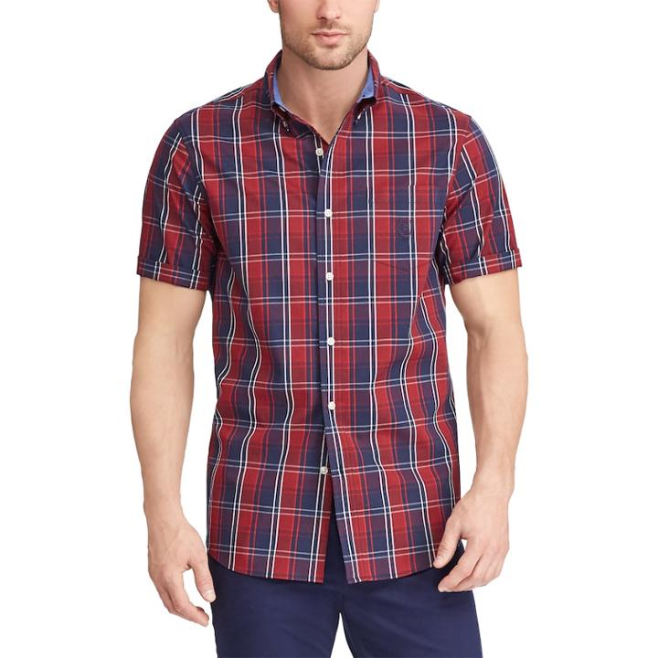 Big & Tall Chaps Classic-fit Plaid Poplin Button-down Shirt, Men's, Size: Xl Tall, Red