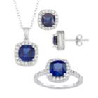 Sterling Silver Lab-created Blue & White Sapphire Ring, Pendant & Earring Set, Women's, Size: 7