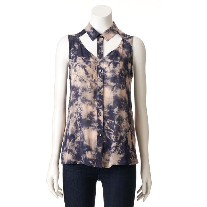 Women's Rock & Republic&reg; Cutout Tie-dye Shirt, Size: Xs, Blue