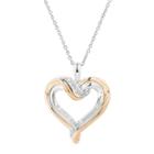 Two Hearts Forever One Two Tone Sterling Silver 1/4 Carat T.w. Diamond Heart Pendant, Women's, Size: 18, White