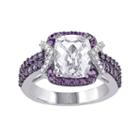 Lab-created White Sapphire, Amethyst & 1/10 Carat T.w. Diamond Sterling Silver Halo Ring, Women's, Size: 6, Purple