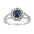 10k White Gold Sapphire & 1/3 Carat T.w. Diamond Halo Ring, Women's, Size: 7, Blue