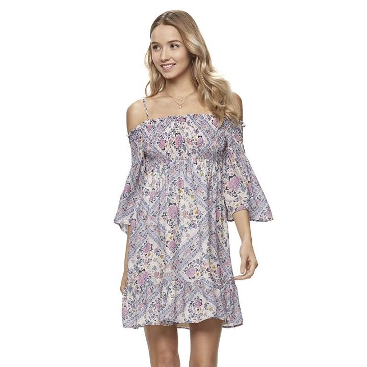Juniors' Mason & Belle Floral Off The Shoulder Dress, Girl's, Size: Small, Purple Oth