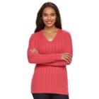 Women's Croft & Barrow&reg; V-neck Cable Knit Sweater, Size: Large, Med Pink