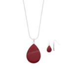 Red Teardrop Pendant Necklace & Nickel Free Drop Earrings, Women's