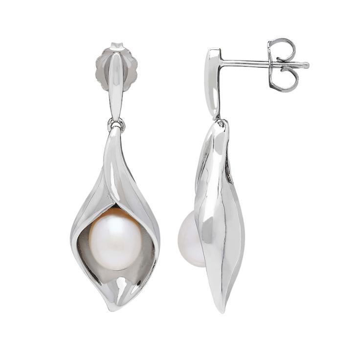 Sterling Silver Freshwater Cultured Pearl Calla Lily Drop Earrings, Women's, White