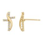 Junior Jewels Cubic Zirconia 14k Gold Cross Stud Earrings - Kids, Girl's, White