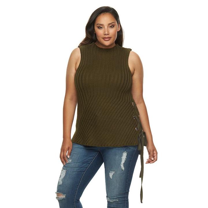 Plus Size Jennifer Lopez Lace-up Sleeveless Sweater, Women's, Size: 0x, Dark Brown