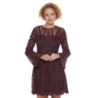 Juniors' Up By Ultra Pink Embroidered Illusion Neck Dress, Teens, Size: Large, Drk Purple