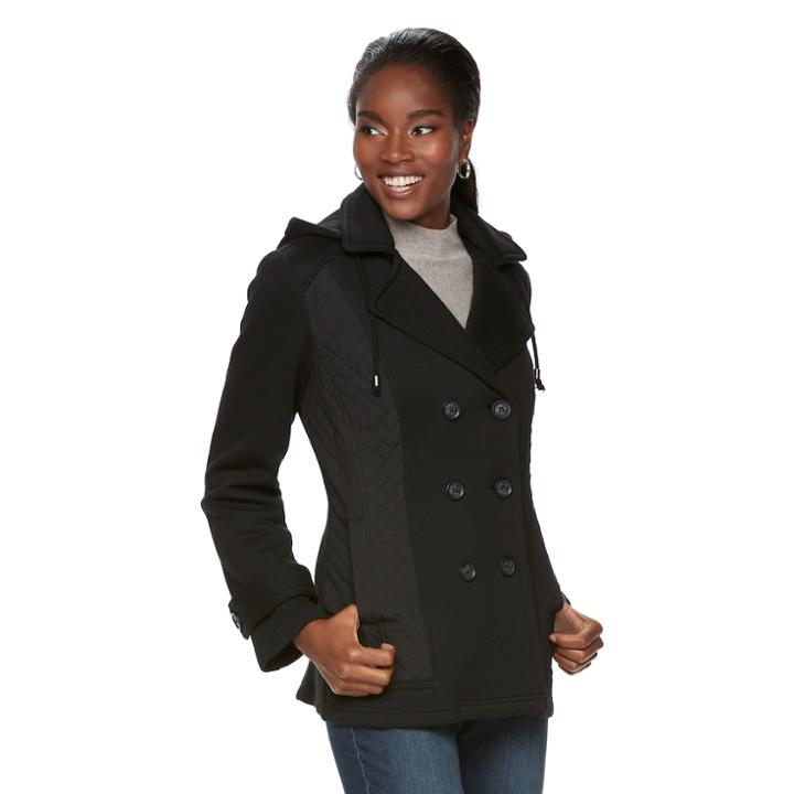 Women's Sebby Collection Fleece Peacoat, Size: Medium, Black