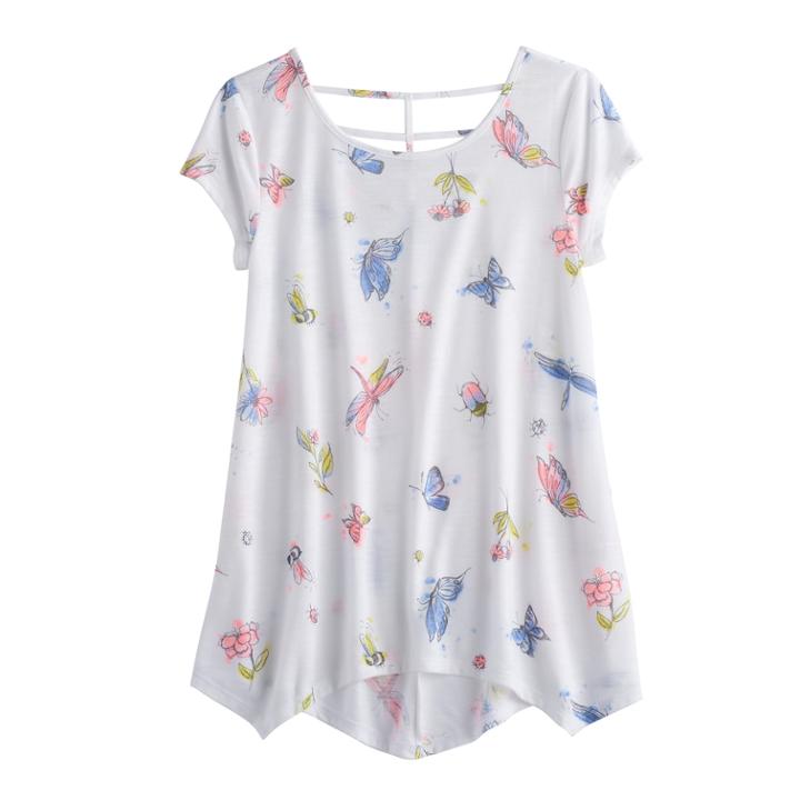 Girls 7-16 & Plus Size So&reg; Cage-back Printed Legging Tee, Size: 10, White