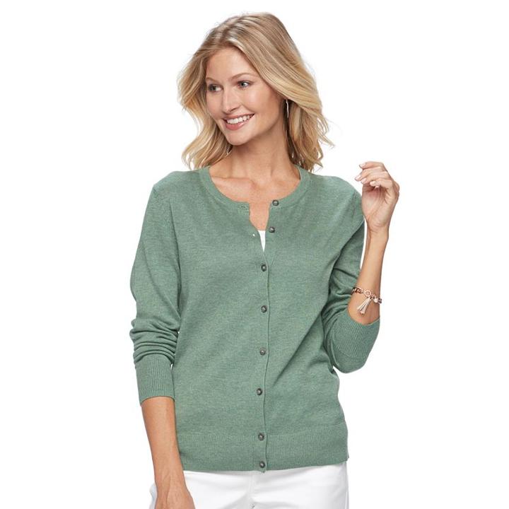 Women's Croft & Barrow&reg; Essential Cardigan, Size: Xxl, Dark Green
