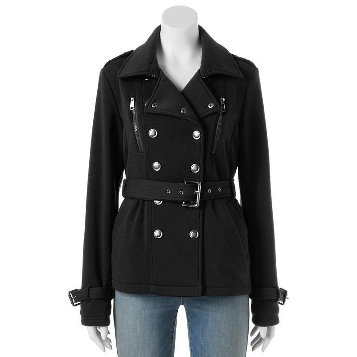 Juniors' Urban Republic Double Breasted Fleece Coat, Girl's, Size: Large, Black