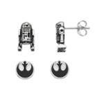 Star Wars Stainless Steel Rebel Alliance Symbol & R2-d2 Stud Earring Set, Women's, Grey