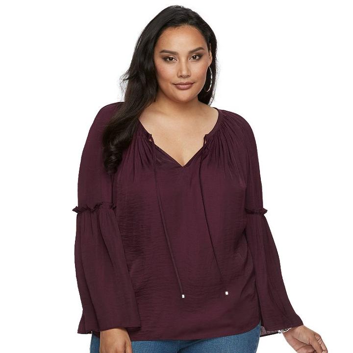 Plus Size Jennifer Lopez Ruffle Peasant Top, Women's, Size: 2xl, Drk Purple