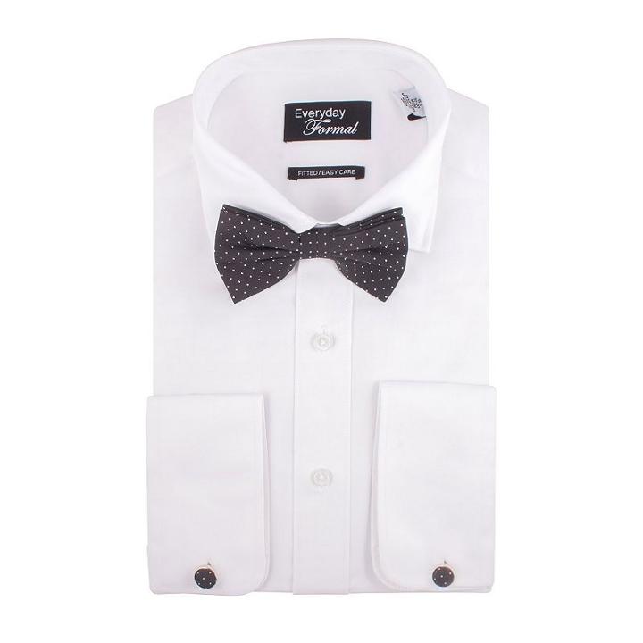 Men's Nick Dunn Fitted Easy-care Dress Shirt & Tie Set, Size: M-32/33, White