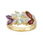 18k Gold Over Silver Gemstone Leaf Ring, Women's, Size: 7, Multicolor
