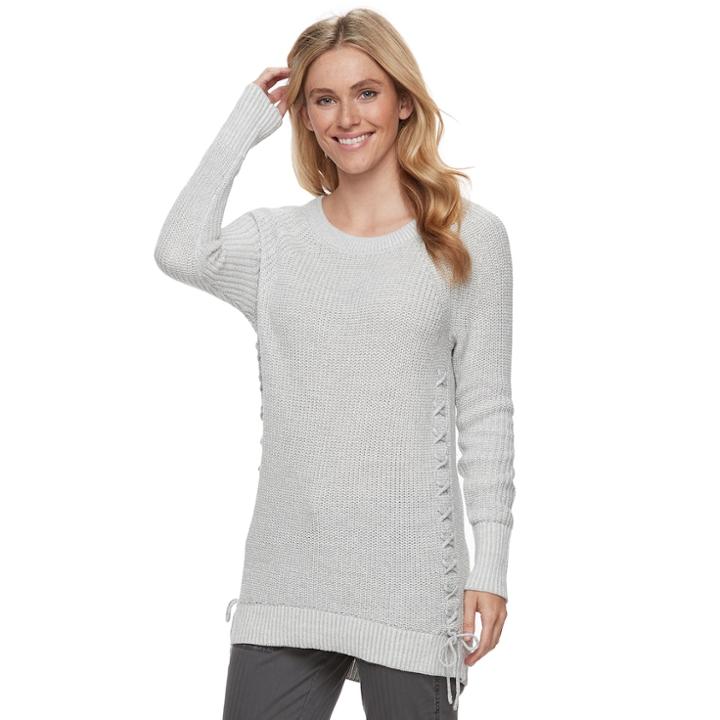Women's Sonoma Goods For Life&trade; Lace-up Crewneck Sweater, Size: Small, Light Grey