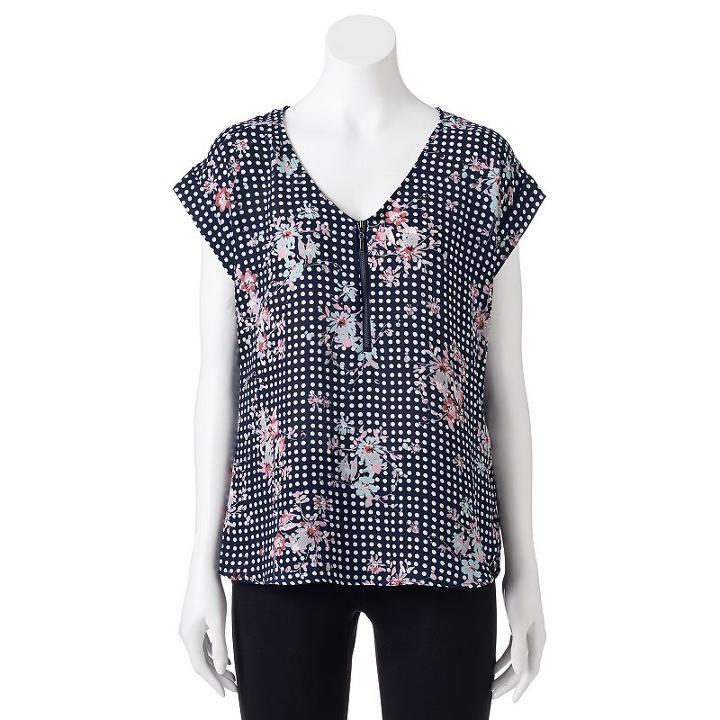 Juniors' My Michelle Print Zipper Top, Teens, Size: Xl, Dark Blue