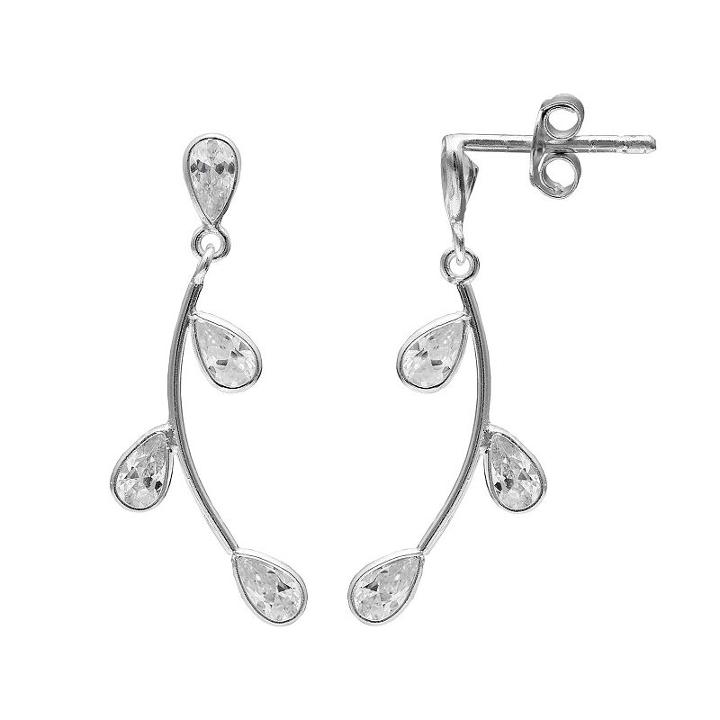 Primrose Sterling Silver Cubic Zirconia Leaf Drop Earrings, Women's, White