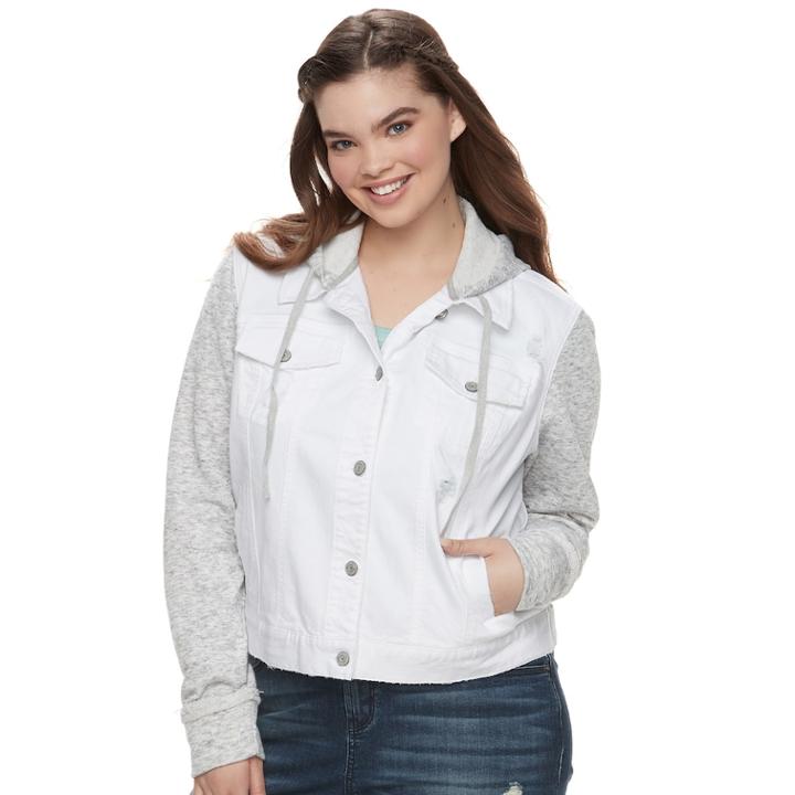 Juniors' Plus Size Mudd&reg; Knit-sleeve Denim Jacket, Teens, Size: 2xl, White
