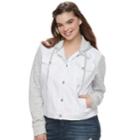 Juniors' Plus Size Mudd&reg; Knit-sleeve Denim Jacket, Teens, Size: 2xl, White