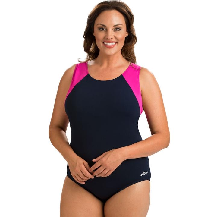 Plus Size Dolfin Moderate Colorblock One-piece Swimsuit, Women's, Size: 16, Blue (navy)