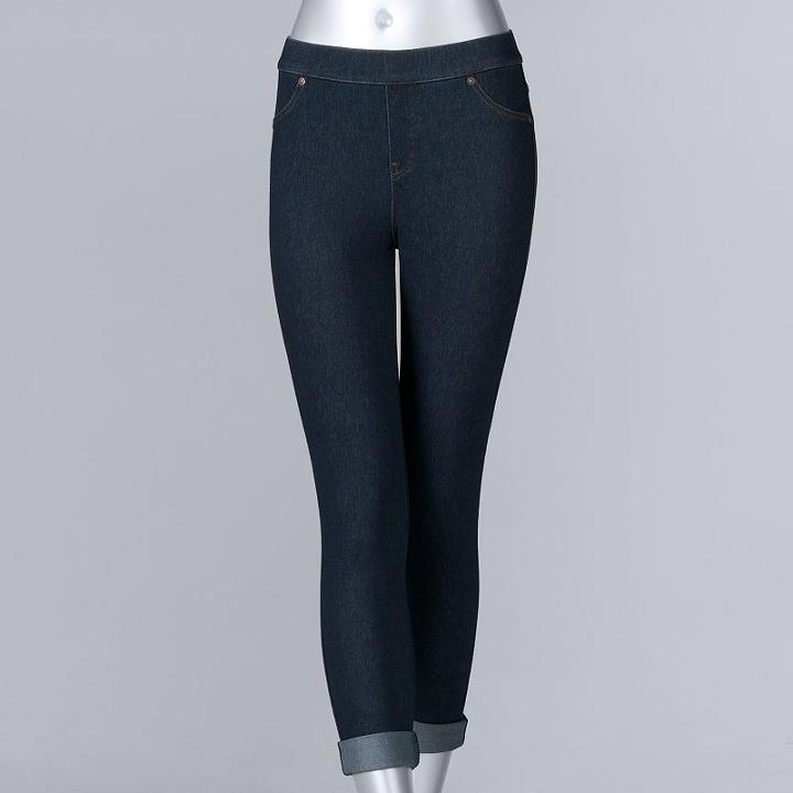 Women's Simply Vera Vera Wang Cuffed Denim Capri Leggings, Size: Large, Dark Blue