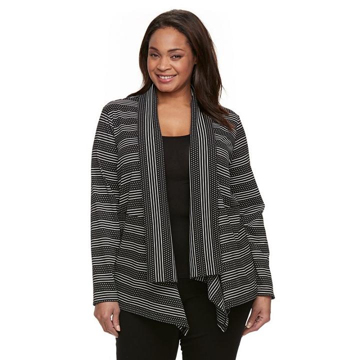 Plus Size Dana Buchman Stripes & Dots Open-front Cardigan, Women's, Size: 2xl, Black
