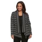 Plus Size Dana Buchman Stripes & Dots Open-front Cardigan, Women's, Size: 2xl, Black