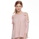Juniors' Eye Candy Ruffle Cold Shoulder Top, Teens, Size: Large, Beige Over