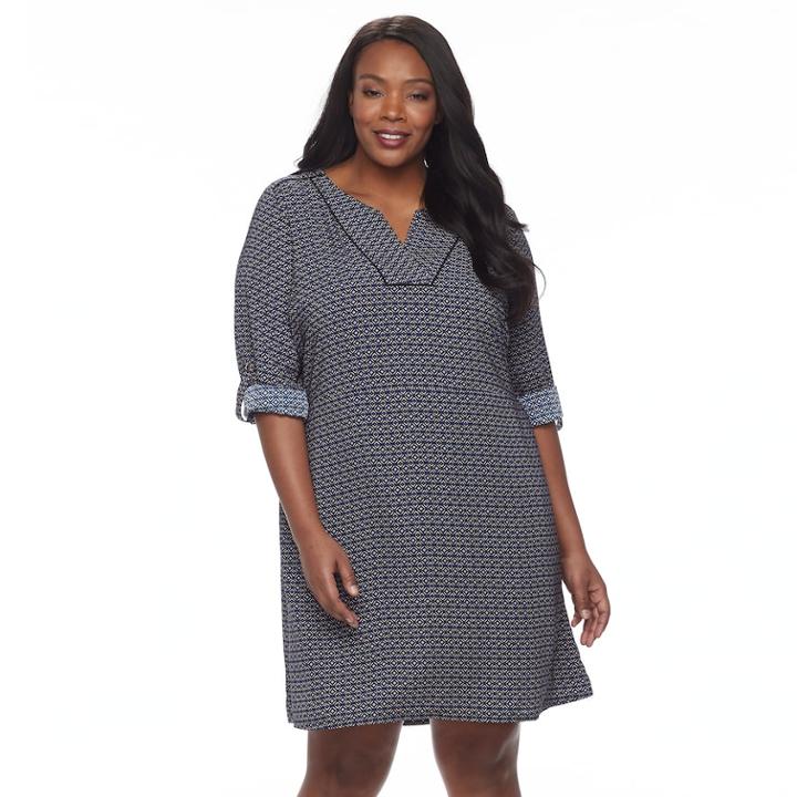 Plus Size Dana Buchman Roll-tab Utility Shirt Dress, Women's, Size: 1xl, Med Blue