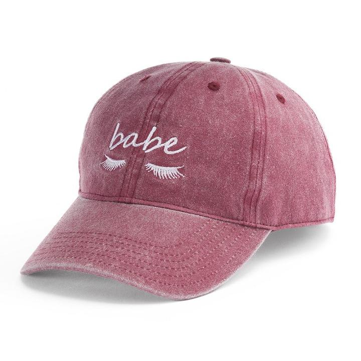 Women's So® Embroidered Babe Baseball Cap, Dark Red