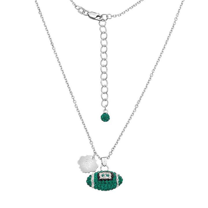 Michigan State Spartans Sterling Silver Team Logo & Crystal Football Pendant Necklace, Women's, Size: 18, Multicolor