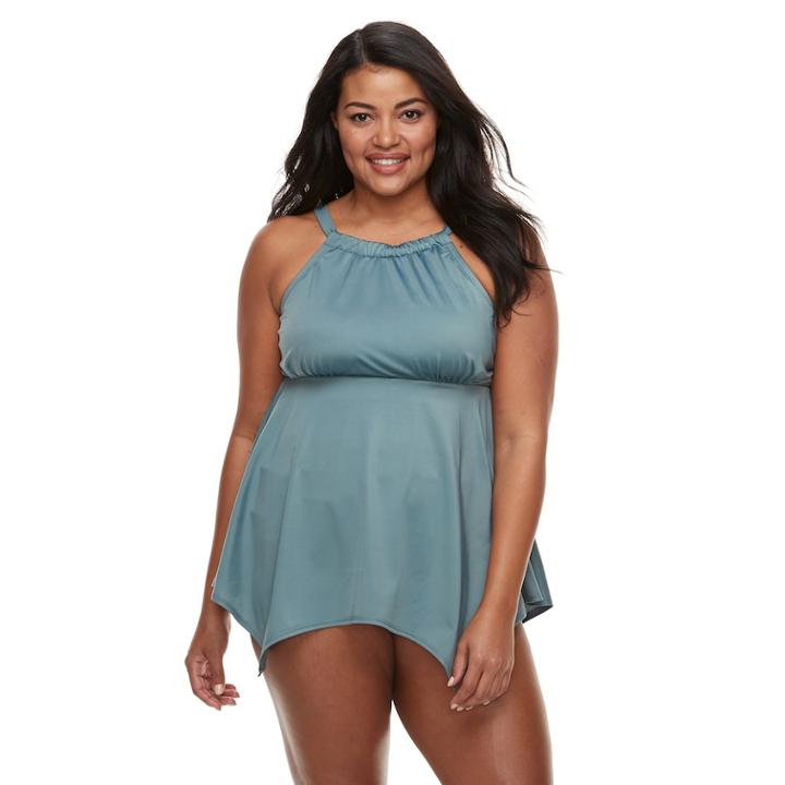 Plus Size Beach Scene Tummy Slimmer High-neck Tankini Top, Women's, Size: 20 W, Brt Green