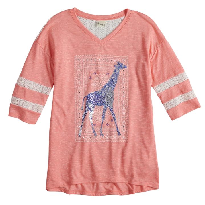 Plus Size Girls 7-16 Mudd&reg; Crochet Striped Sleeve Varsity Tee, Size: 18 1/2, Light Pink