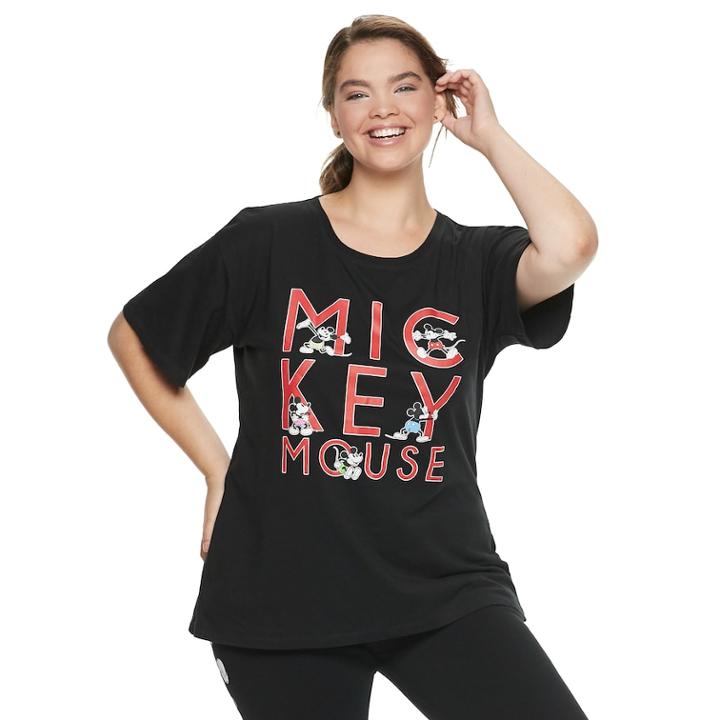 Disney's Mickey Mouse 90th Anniversary Juniors' Plus Size Mickey Mouse Tee, Teens, Size: 1xl, Black