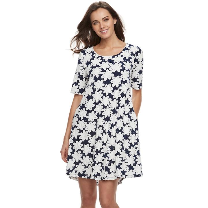 Women's Nina Leonard Daisy Shift Dress, Size: Xl, Blue (navy)