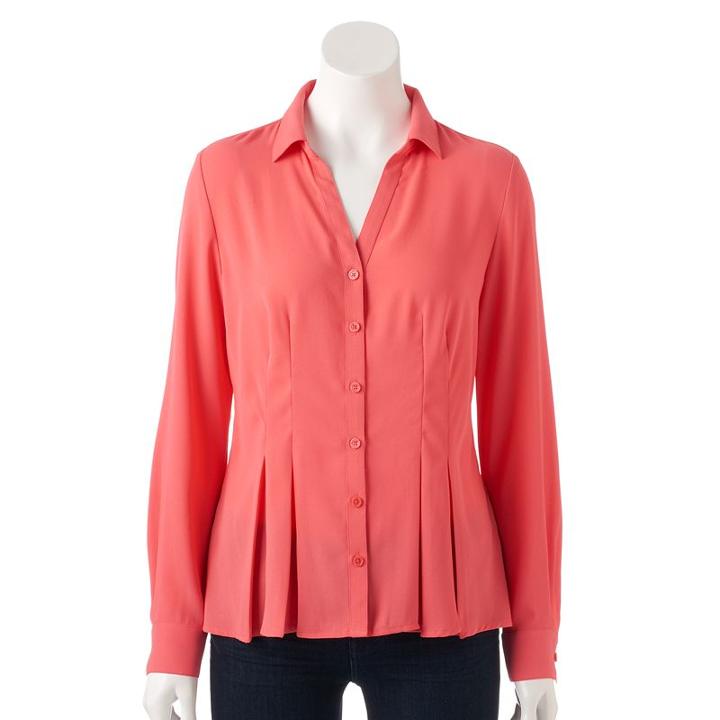 Women's Dana Buchman Release-pleat Shirt, Size: Medium, Lt Orange