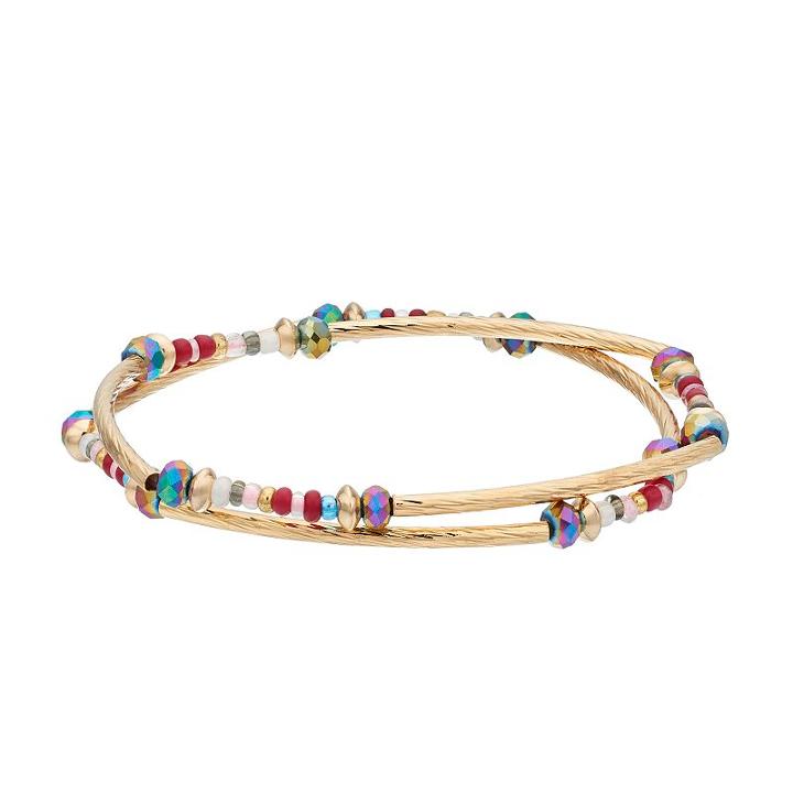 Lc Lauren Conrad Iridescent Bead Twisted Tube Stretch Bracelet Set, Women's, Multicolor