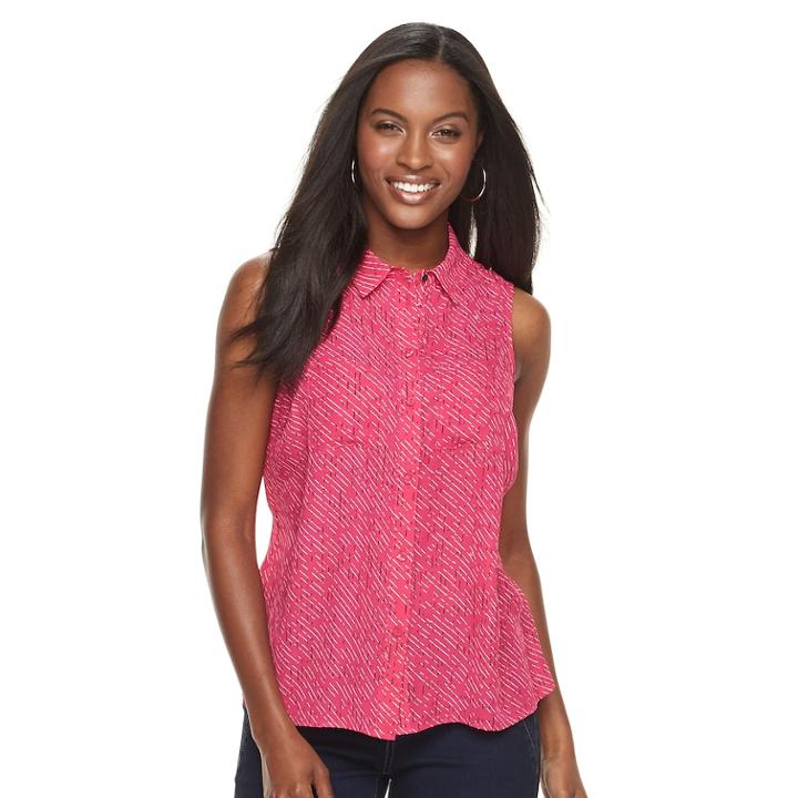 Petite Apt. 9® 2-pocket Button Down Blouse, Women's, Size: M Petite, Med Pink