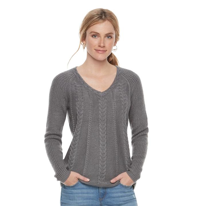 Women's Sonoma Goods For Life&trade; Cable Knit V-neck Sweater, Size: Xs, Dark Grey
