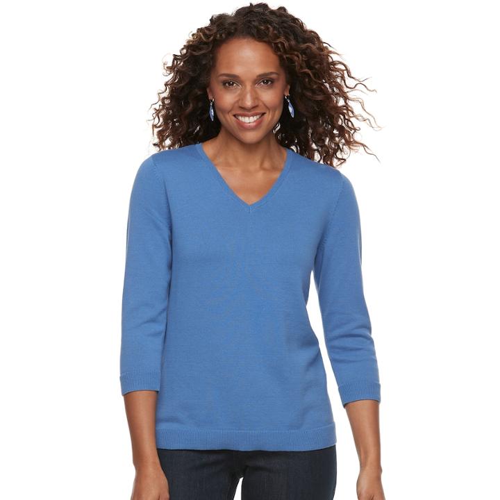 Women's Croft & Barrow&reg; V-neck Lightweight Sweater, Size: Large, Blue (navy)