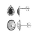 Sterling Silver Lab-created Onyx Teardrop & Oval Stud Earring Set, Women's, Black