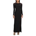 Women's Chaps Mesh Trim Jersey Evening Gown, Size: 16, Black