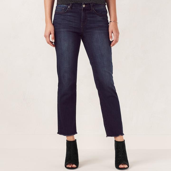 Women's Lc Lauren Conrad Faded Fringe Slim-straight Jeans, Size: 4, Blue