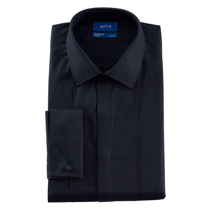 Men's Apt. 9&reg; Slim-fit Stretch Spread-collar Tuxedo Dress Shirt, Size: 15.5-32/33, Black