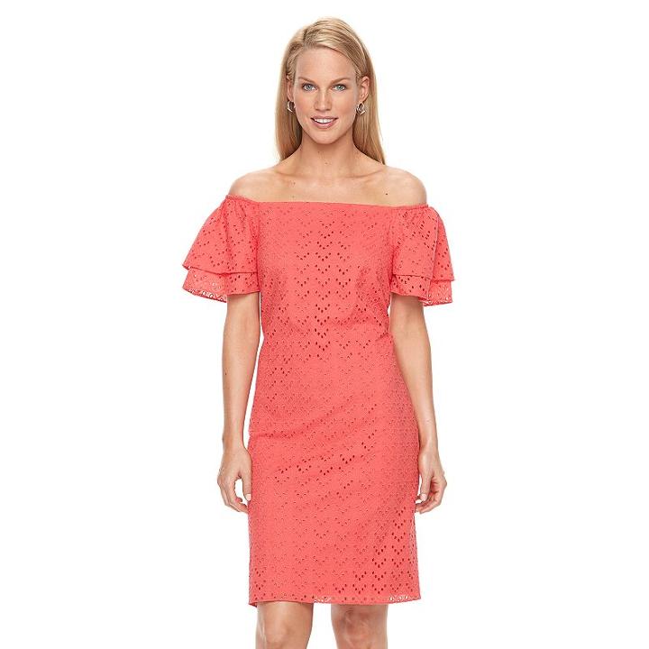 Women's Jessica Howard Off-the-shoulder Eyelet Shift Dress, Size: 6, Lt Orange